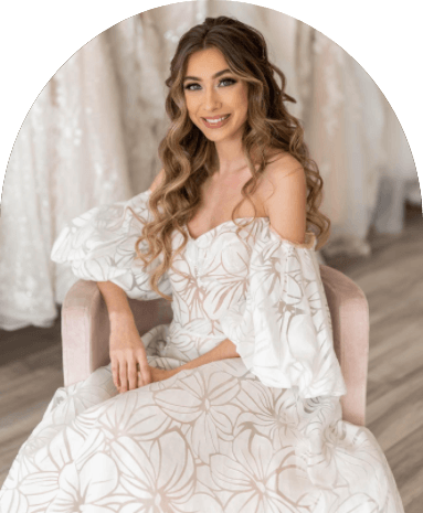 Model wearing a white gown