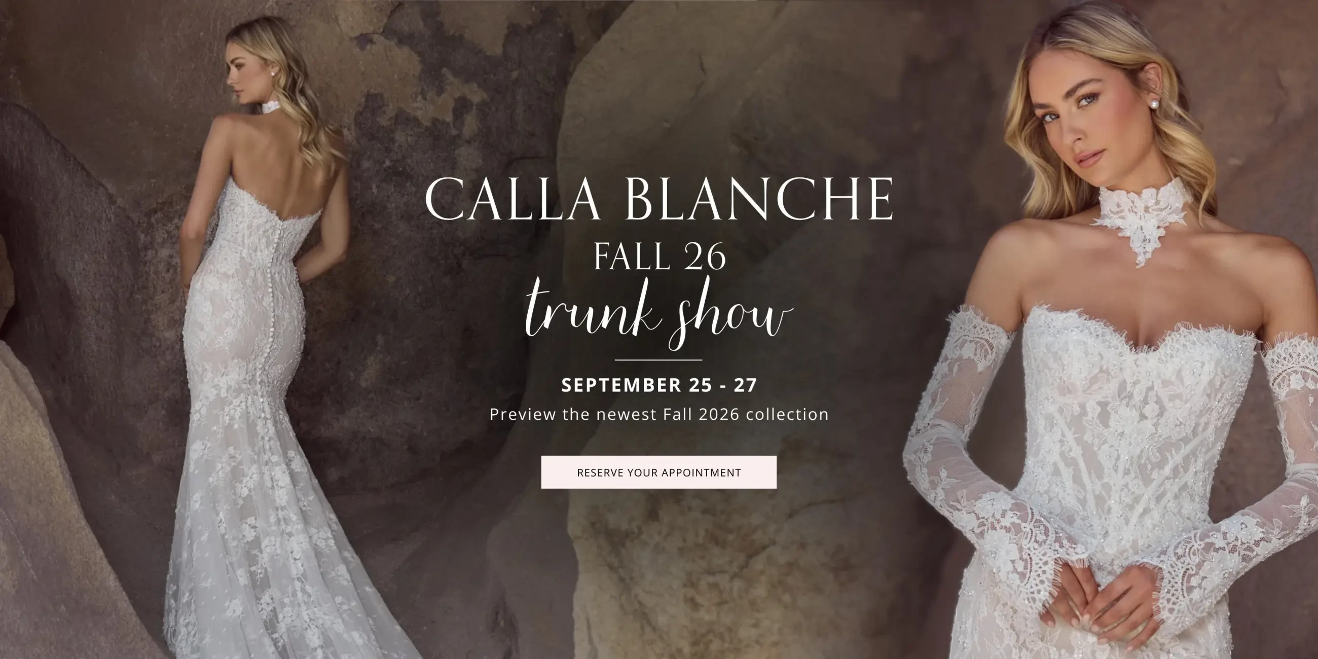 Calla Blanche Fall 26 Trunk Show Desktop Banner