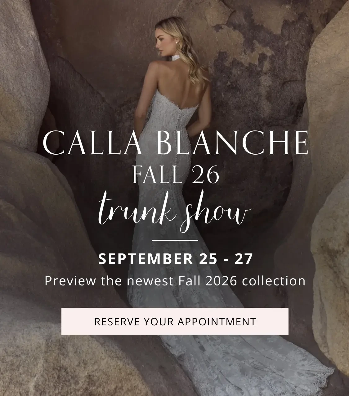 Calla Blanche Fall 26 Trunk Show Mobile Banner