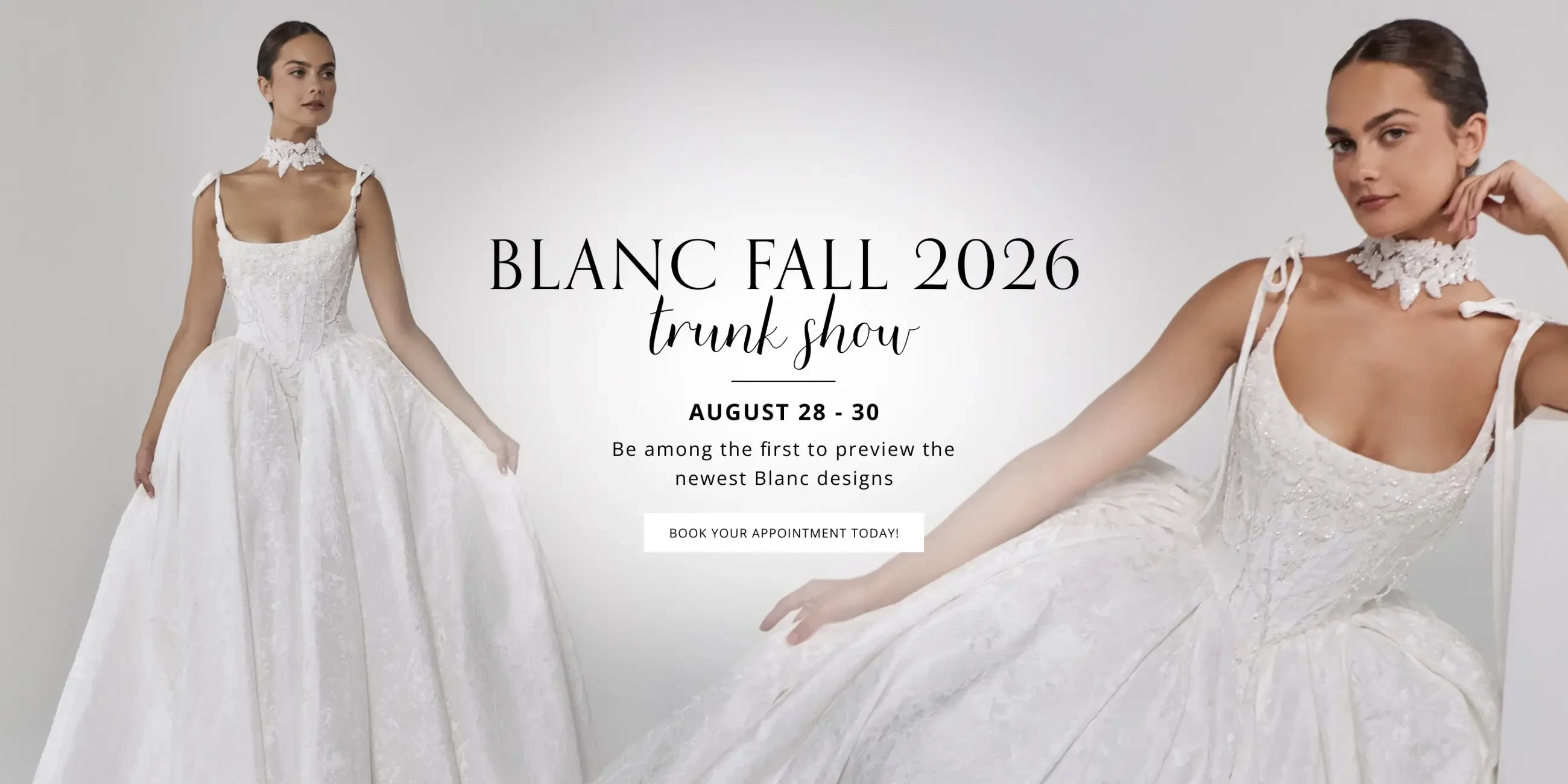 Blanc Fall 2026 Trunk Show Desktop Banner