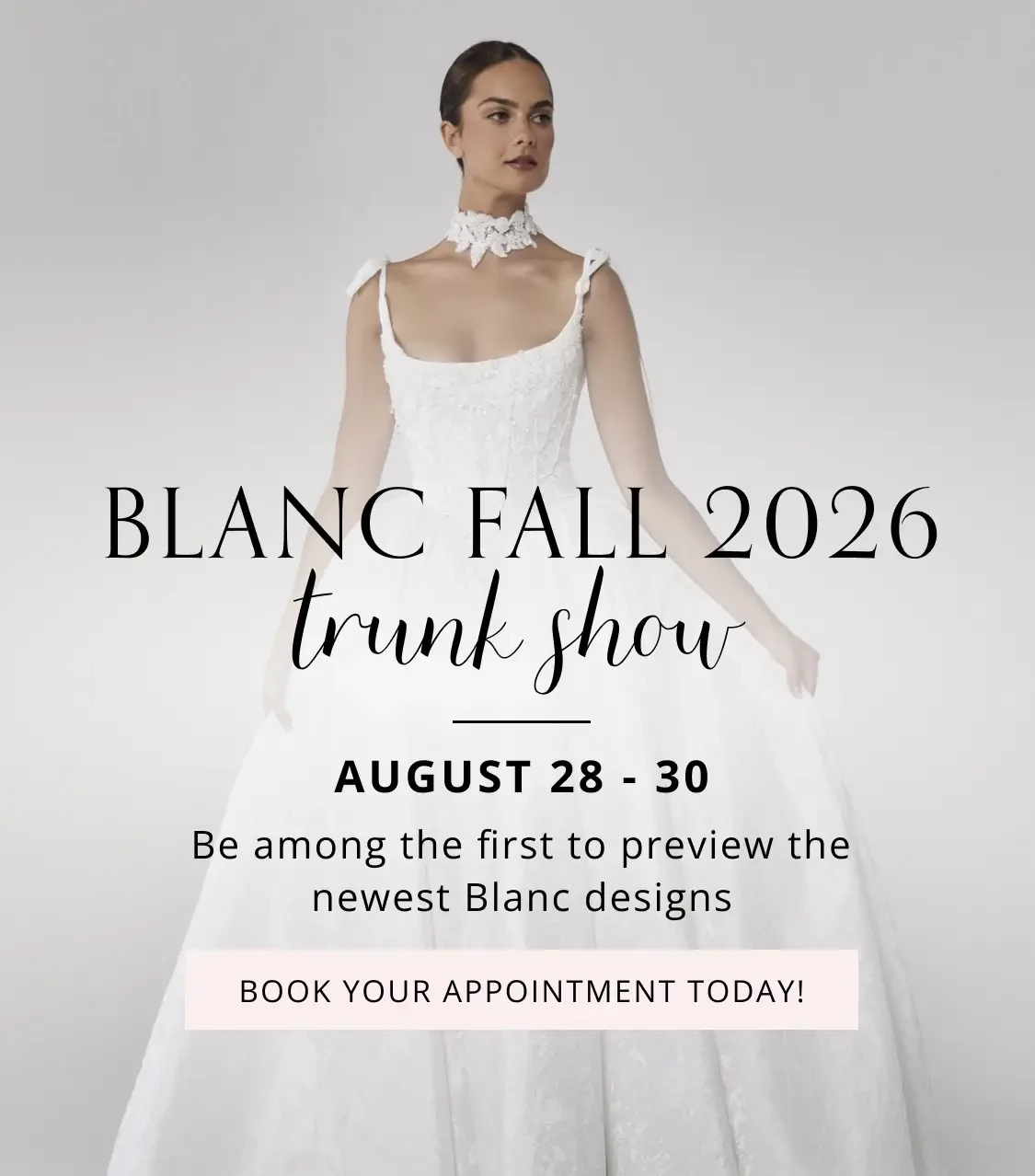 Blanc Fall 2026 Trunk Show Mobile Banner